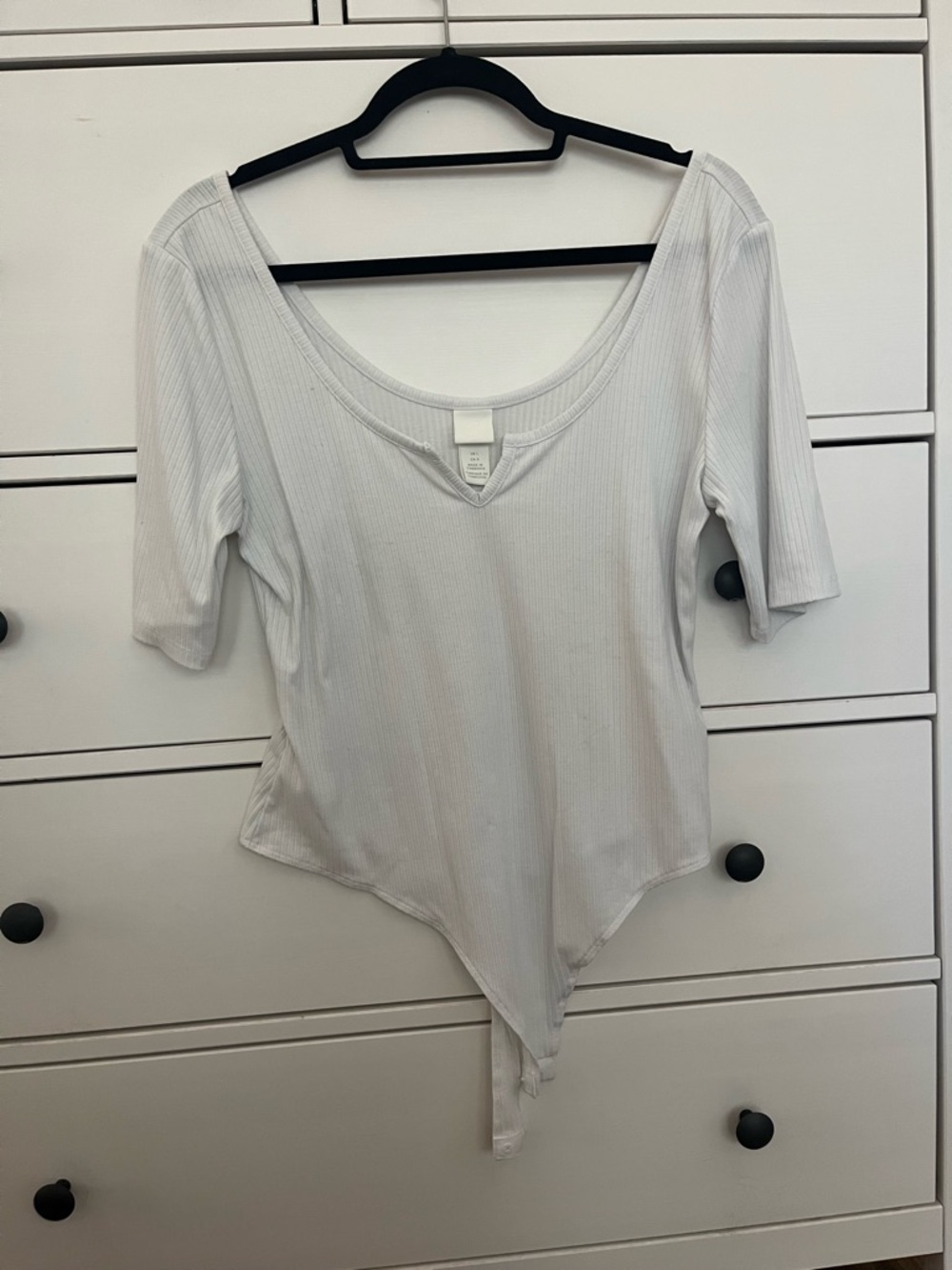 H&M White Ribbed Scoop-Neck Bodysuit